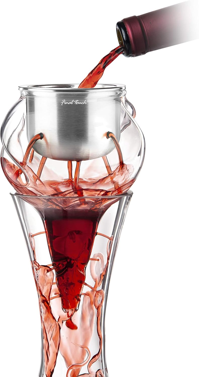Final Touch Conundrum Stainless Steel Wine Decanter Aerator - Instant Oxygenation, 3 Phase Aeration System, Sediment Filter, Fits Angled & Straight Decanters (WDA595) - Image 1
